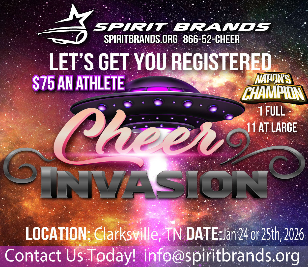 The Cheer Invasion Jan 24 or 25, 2026 - Clarksville, TN