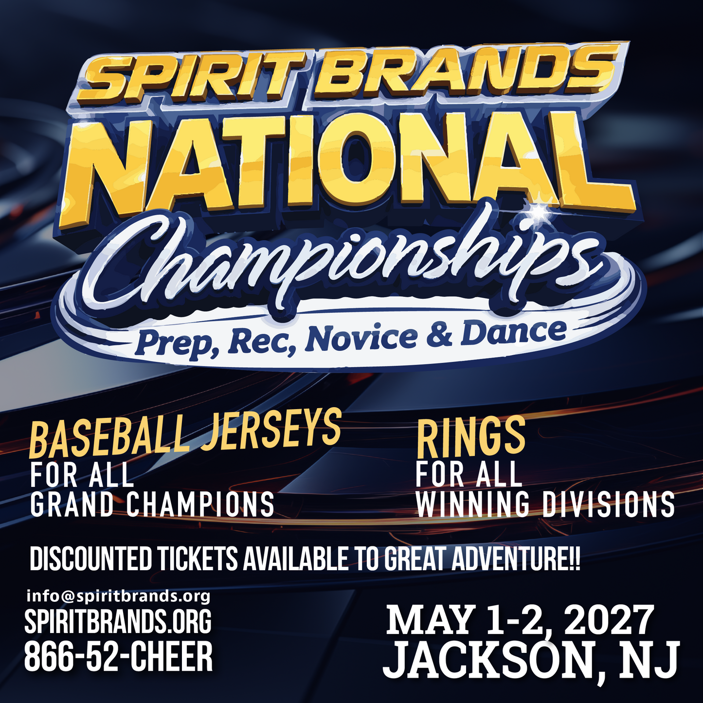 Prep, Rec, Novice, School and Dance Nationals May 1-2, 2027