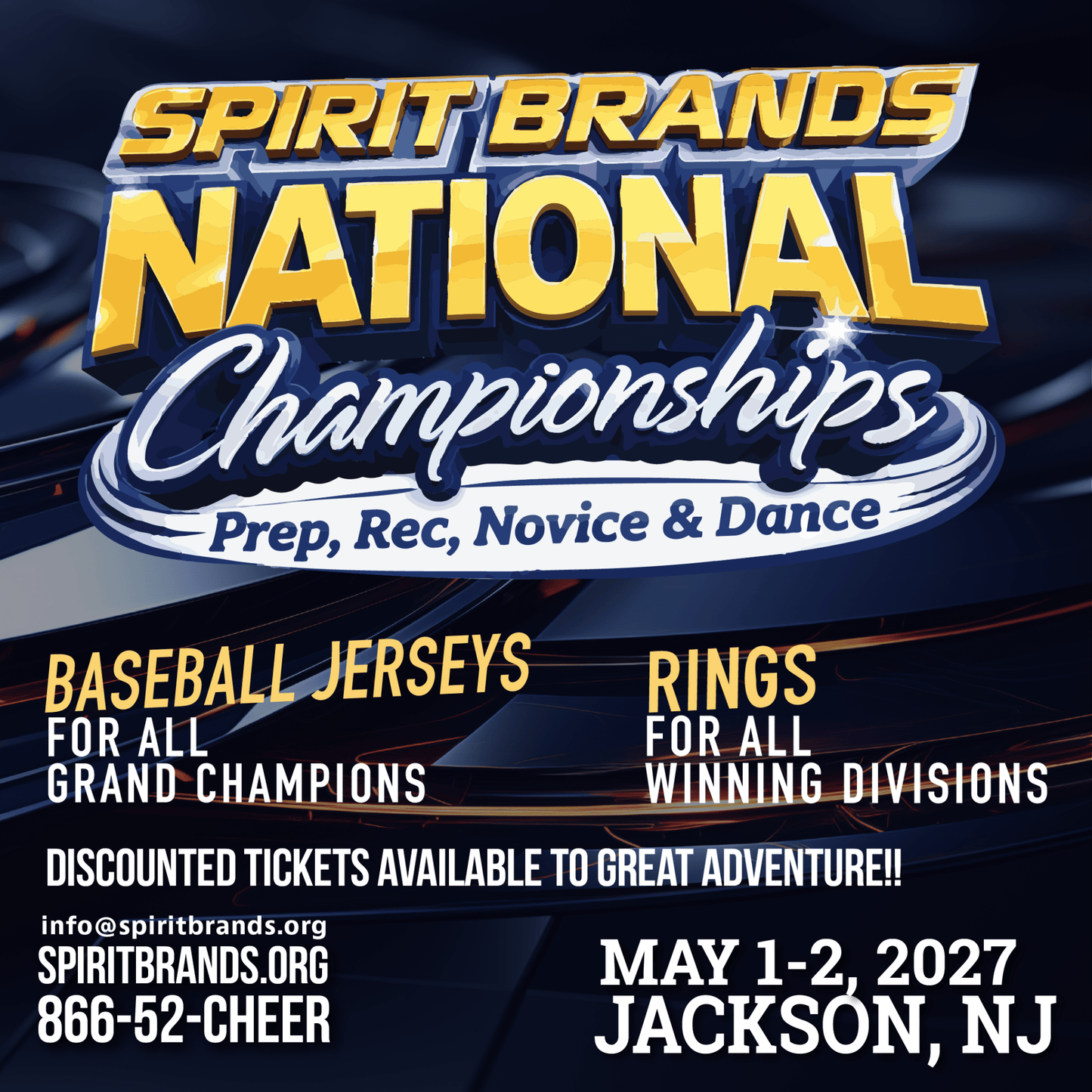 Prep, Rec, Novice, School and Dance Nationals May 1-2, 2027 - SPIRIT BRANDS